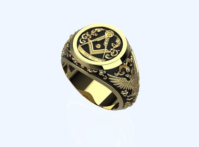 Masonic Ring With Floral Leaf Work Design