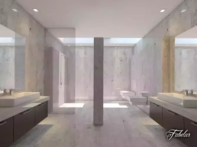 Bathroom modern with two sinks and shower