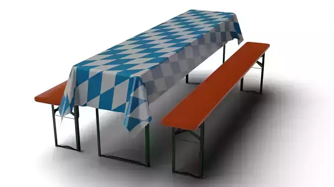 Decorated Bavarian Beerbench-Festzeltgarnitur-Bierbank and table