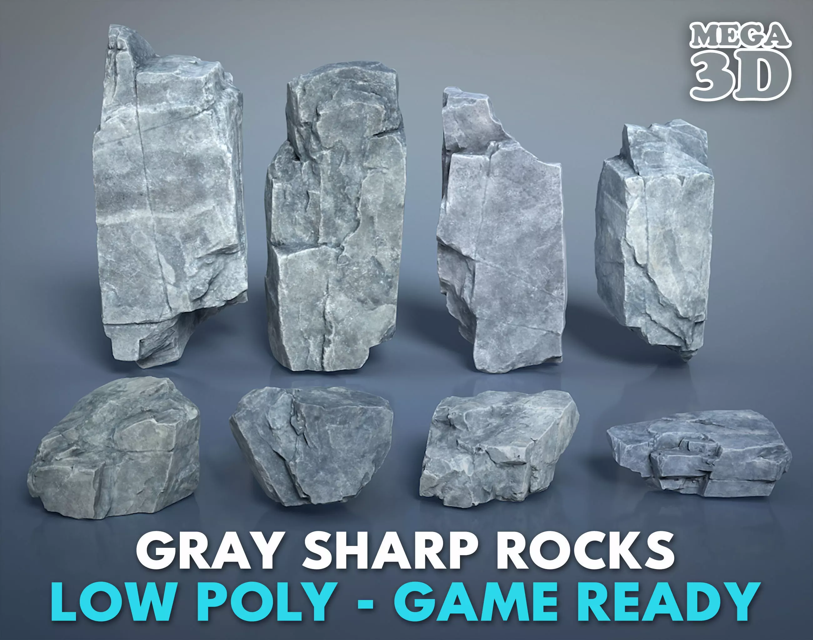 8 Gray Sharp Rocks - 240727 Low-poly 3D model_0