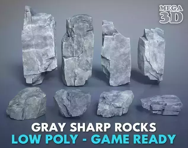 8 Gray Sharp Rocks - 240727 Low-poly 3D model