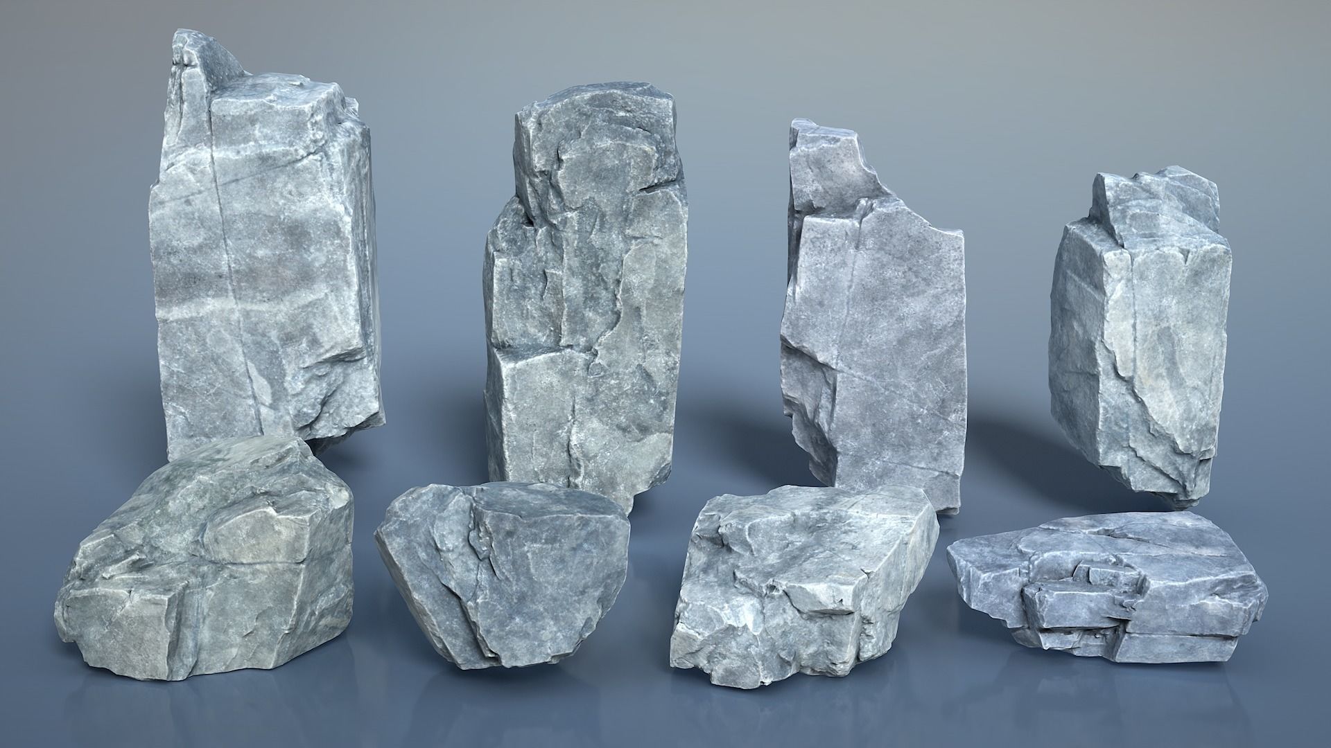 8 Gray Sharp Rocks - 240727 Low-poly 3D model_1
