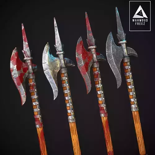Low Poly Stylized axe Multi texture