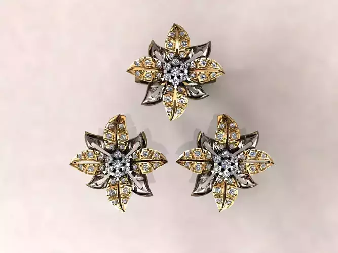 Set Ring earring Flower 6 3D print model