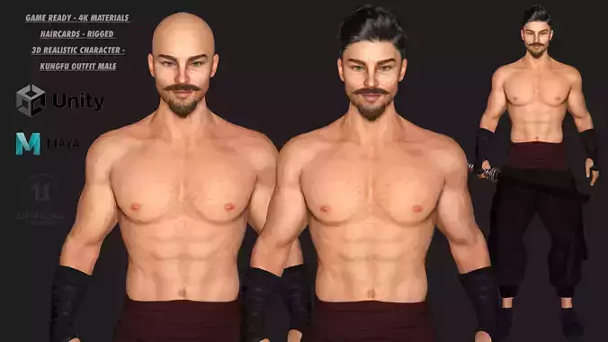 AAA 3D REALISTIC CHARACTER - MUSCULAR MAN KUNGFU OUTFIT Low-poly 3D model