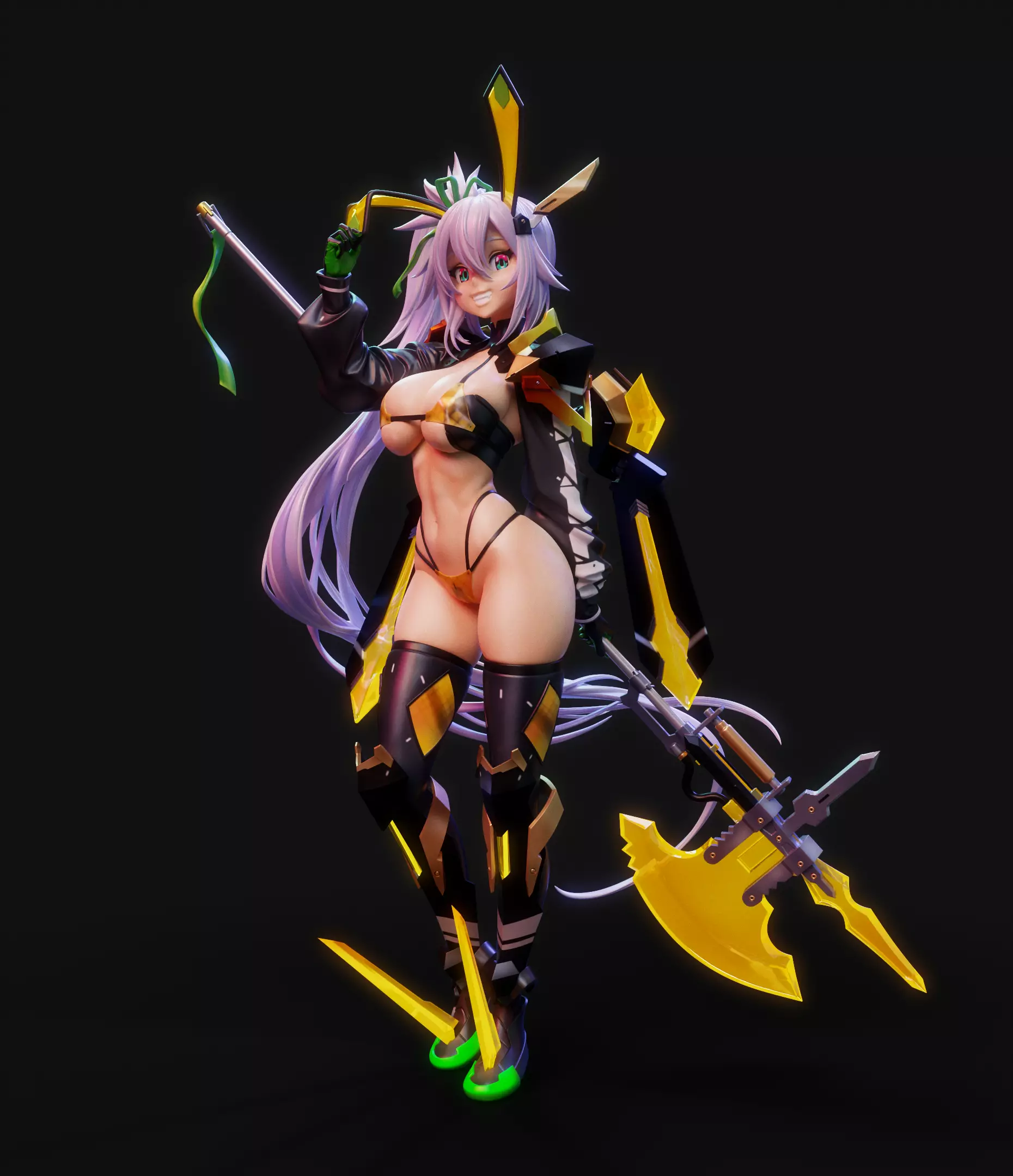 Mecha bunny 2 anime figurine 3D print model_0