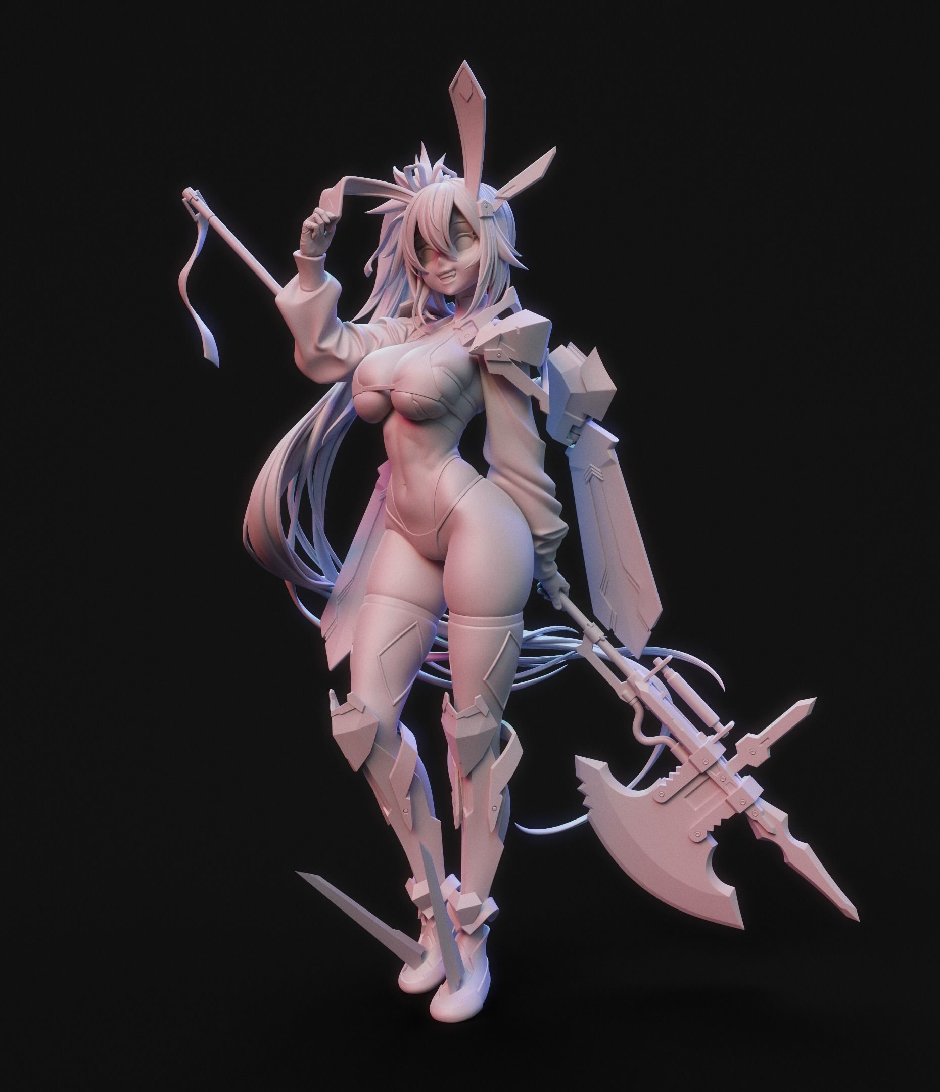 Mecha bunny 2 anime figurine 3D print model_2