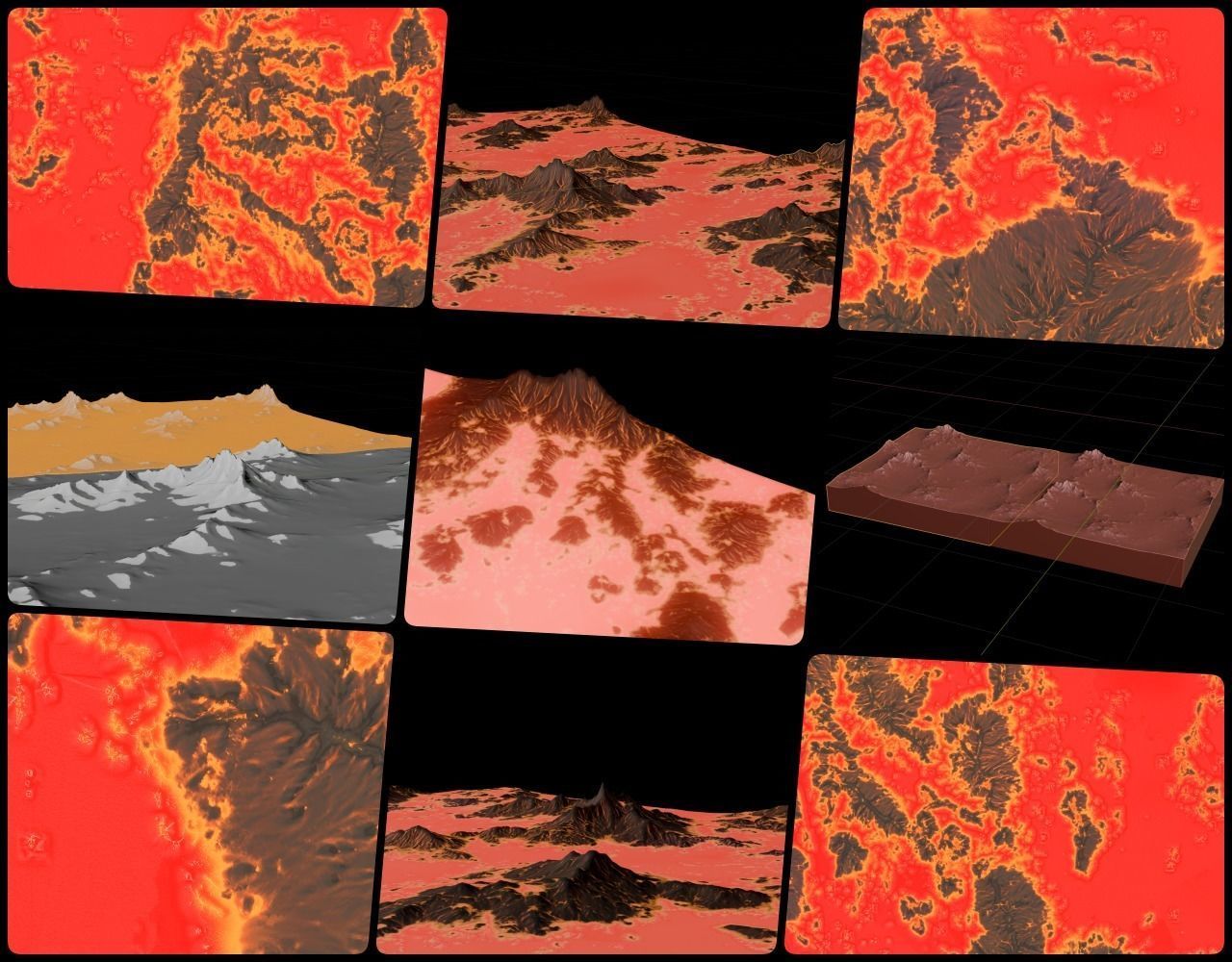 16K Lava Sea Seamless height map and 3D terrain Low-poly 3D model_1