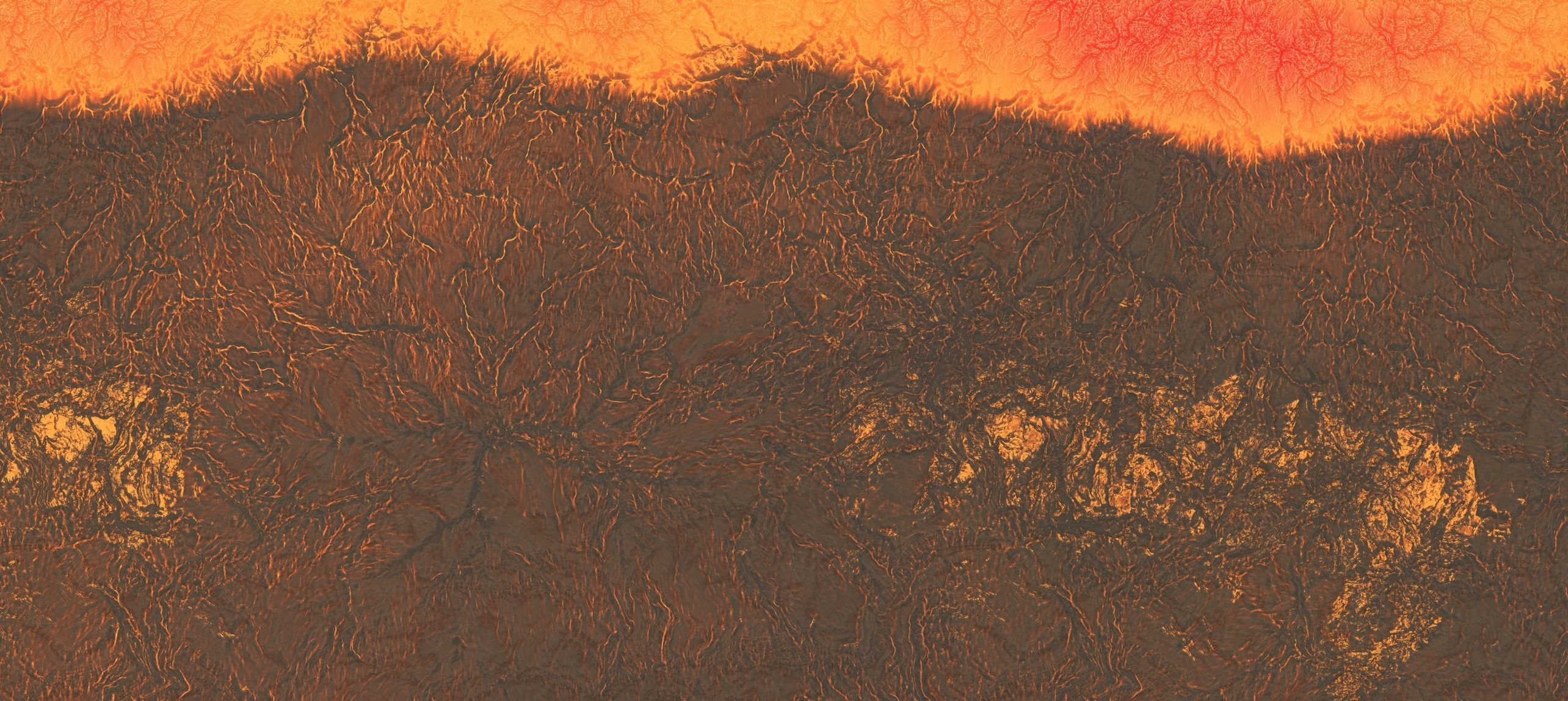 16k Infinite lava river Seamless height map and 3D terrain Low-poly 3D model_16