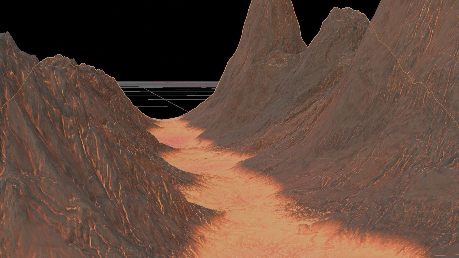 16k Infinite lava river Seamless height map and 3D terrain Low-poly 3D model_6