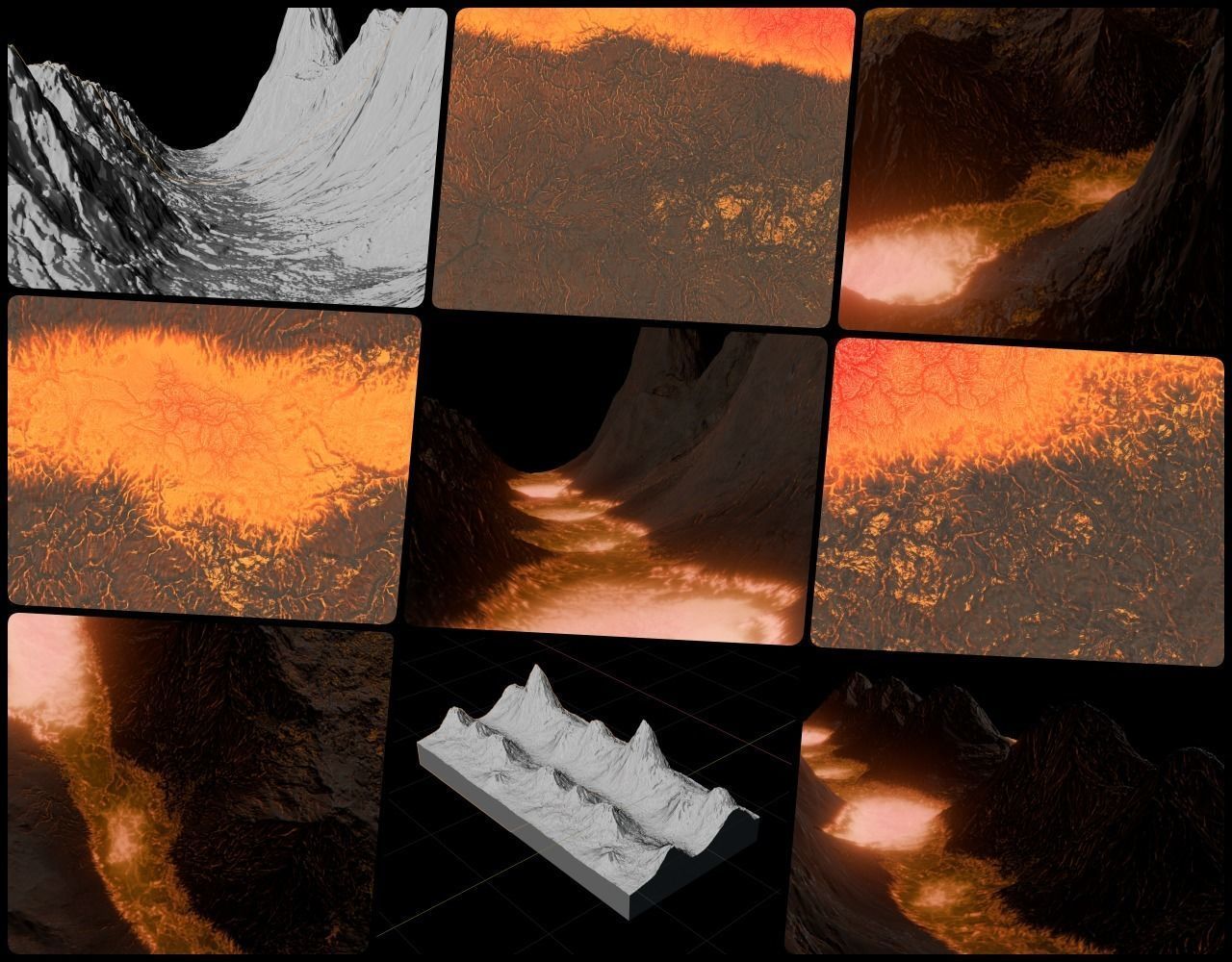 16k Infinite lava river Seamless height map and 3D terrain Low-poly 3D model_1