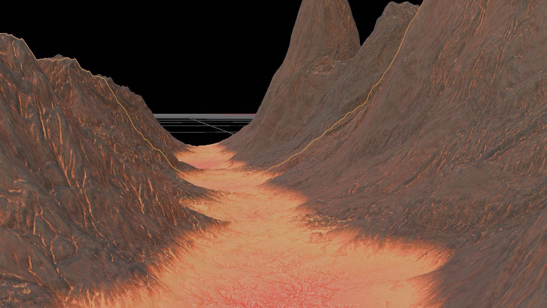 16k Infinite lava river Seamless height map and 3D terrain Low-poly 3D model_18