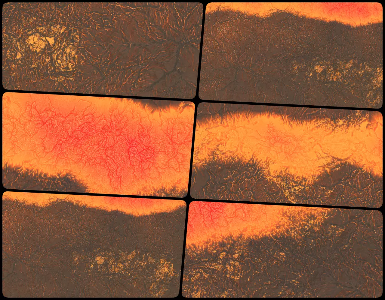 16k Infinite lava river Seamless height map and 3D terrain Low-poly 3D model_0