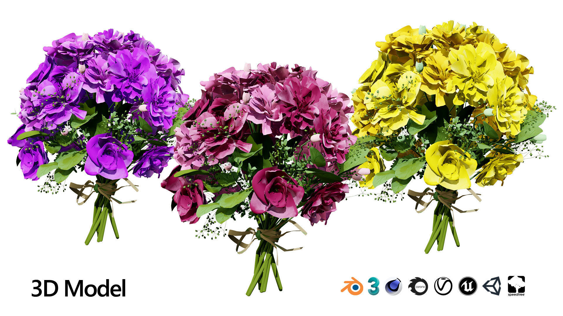 Vibrant Flower Bouquet 3D Model with free tutorial Low-poly 3D model_3