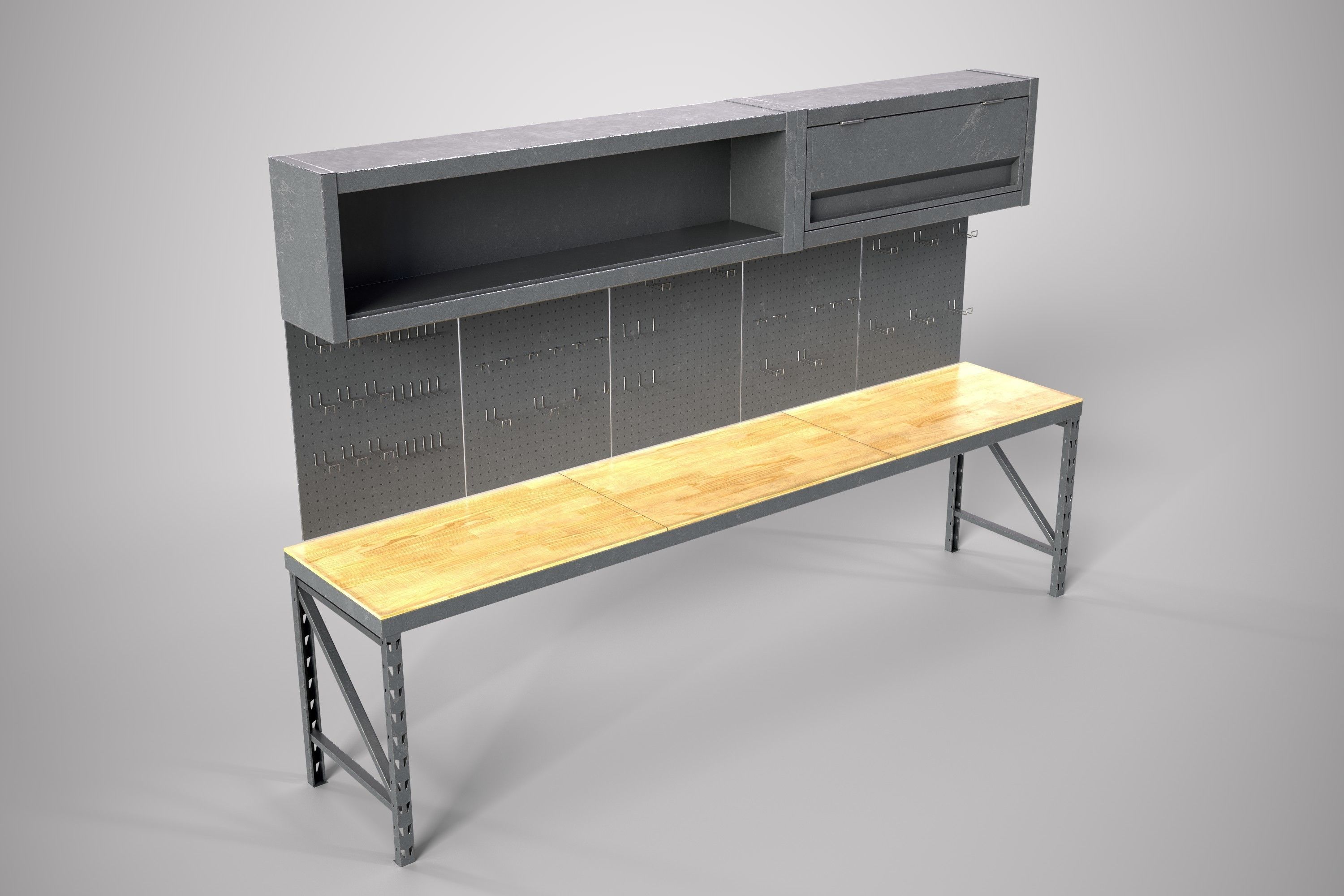 Modern workbench plus 3 drawers Low-poly 3D model_4