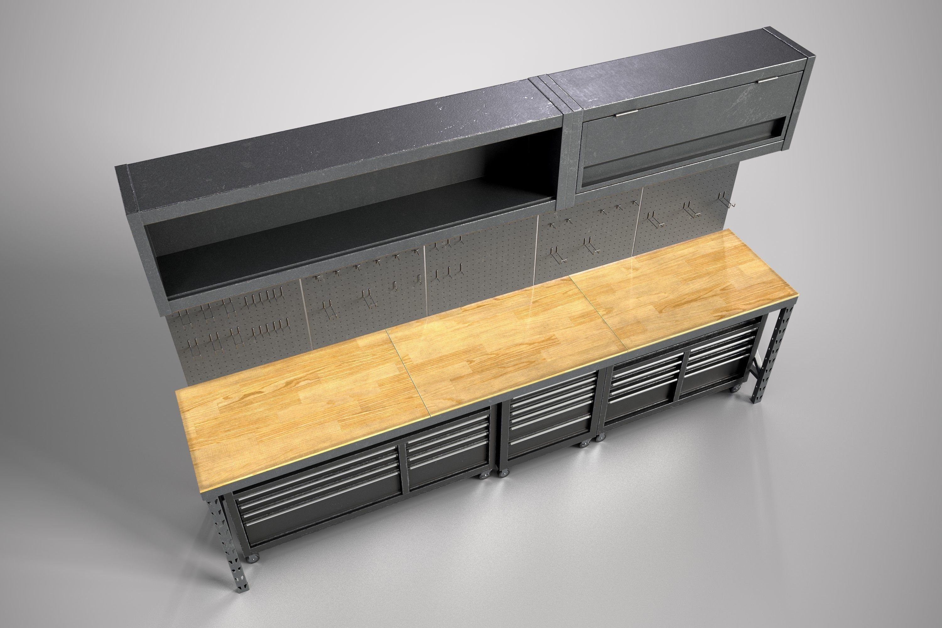 Modern workbench plus 3 drawers Low-poly 3D model_2