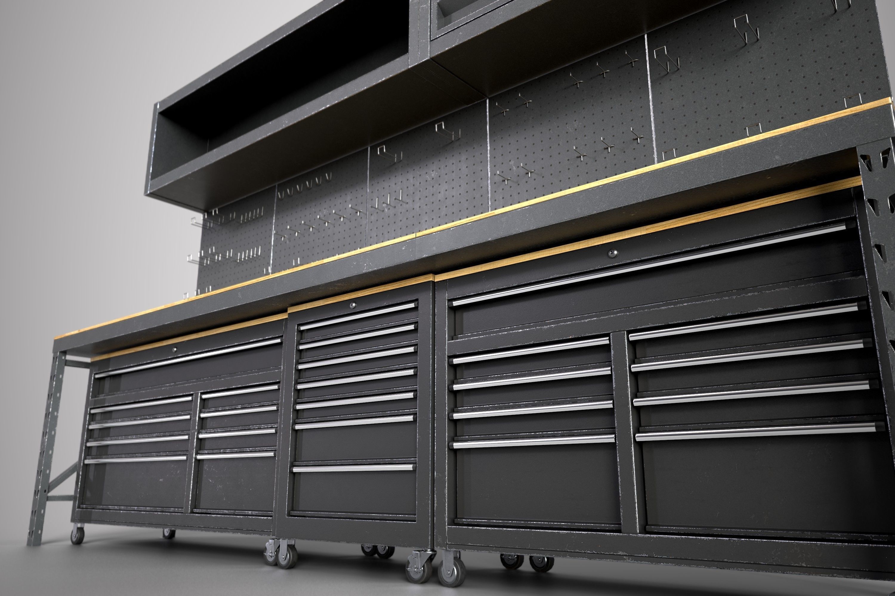 Modern workbench plus 3 drawers Low-poly 3D model_9