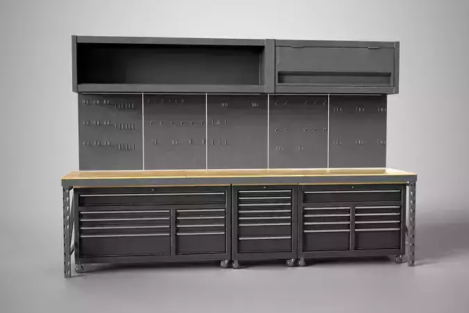 Modern workbench plus 3 drawers Low-poly 3D model