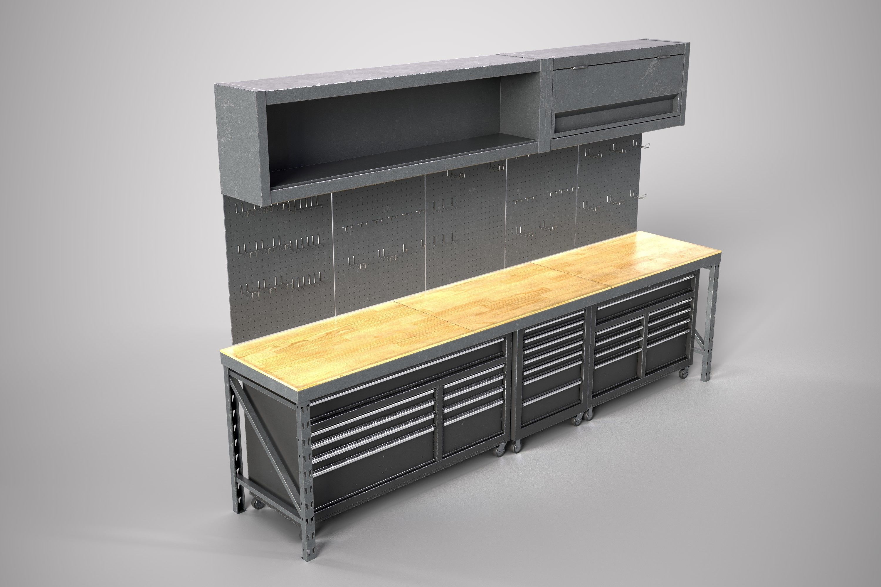 Modern workbench plus 3 drawers Low-poly 3D model_1