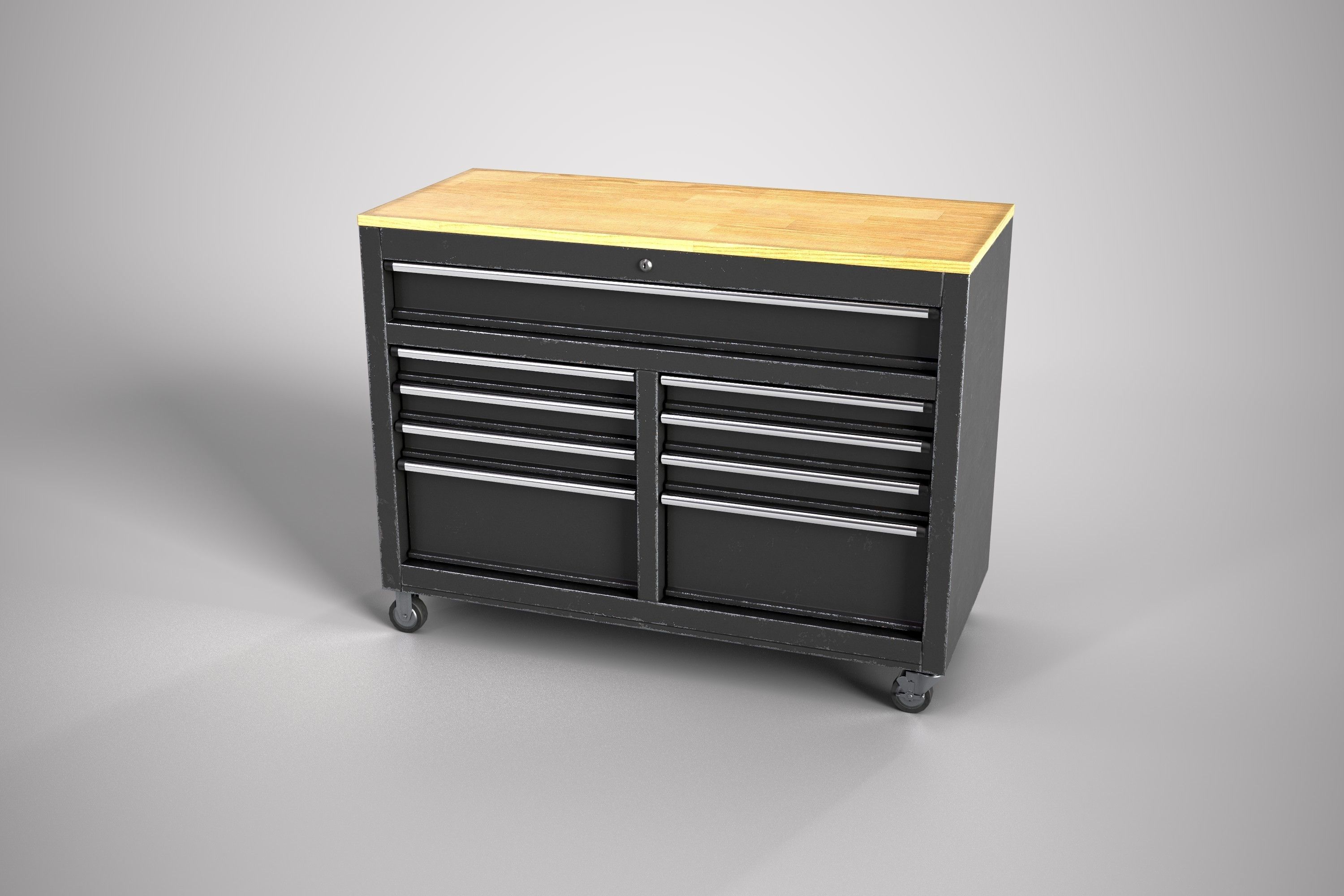 Modern workbench plus 3 drawers Low-poly 3D model_7