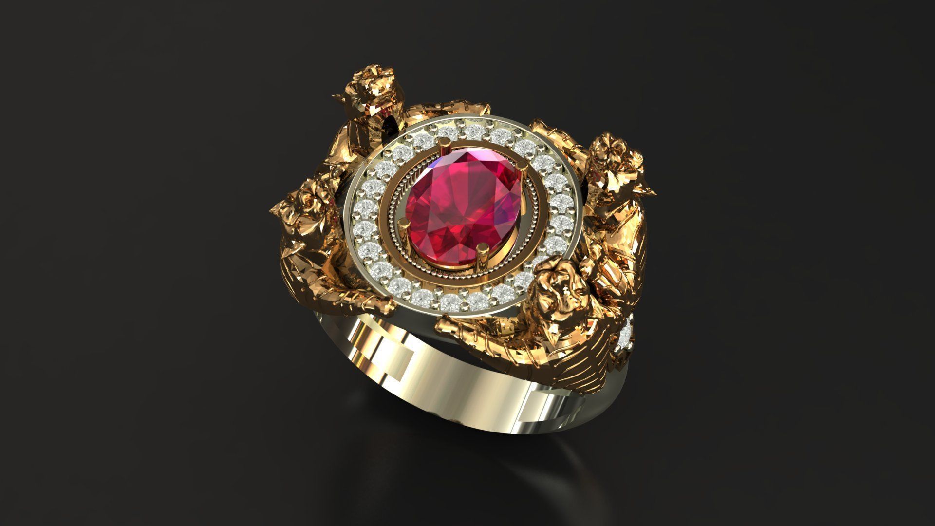 Tiger Four Ruby Ring 3D print model_3