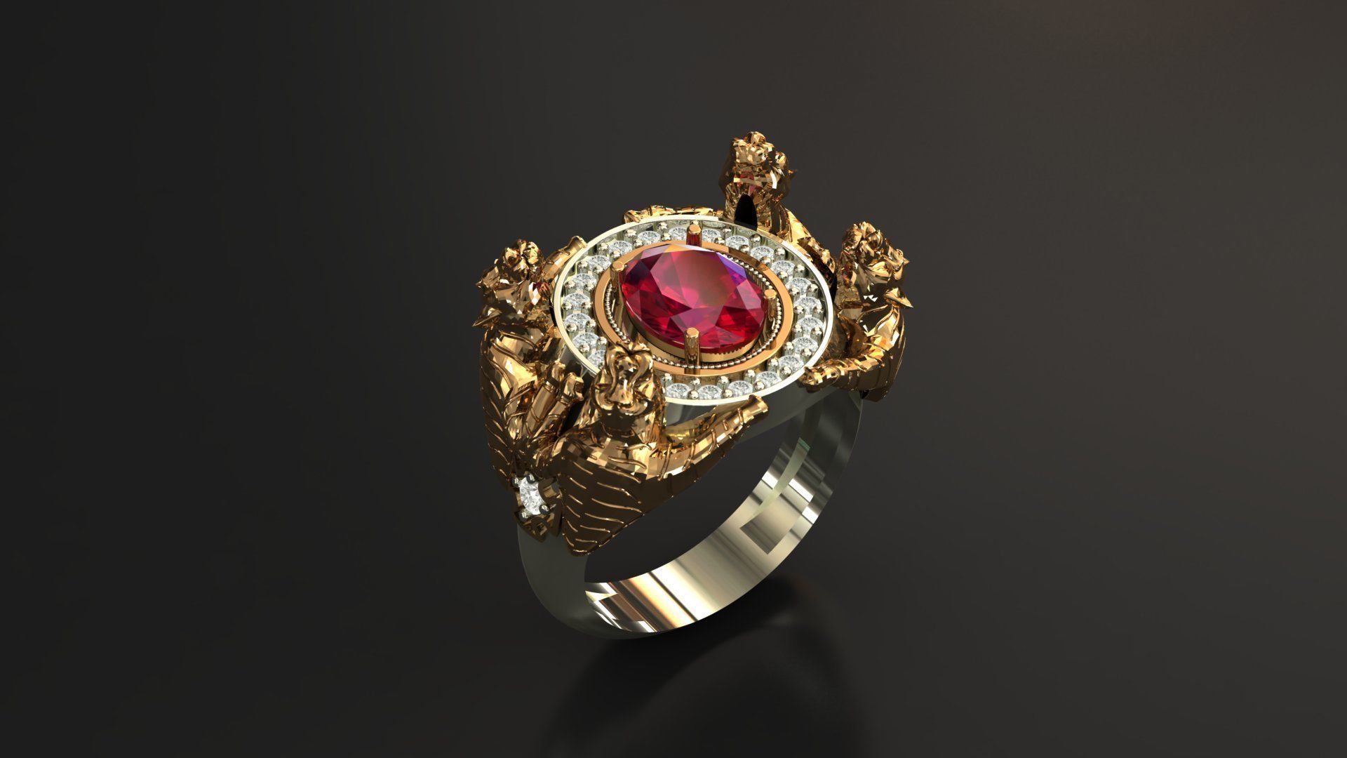 Tiger Four Ruby Ring 3D print model_7