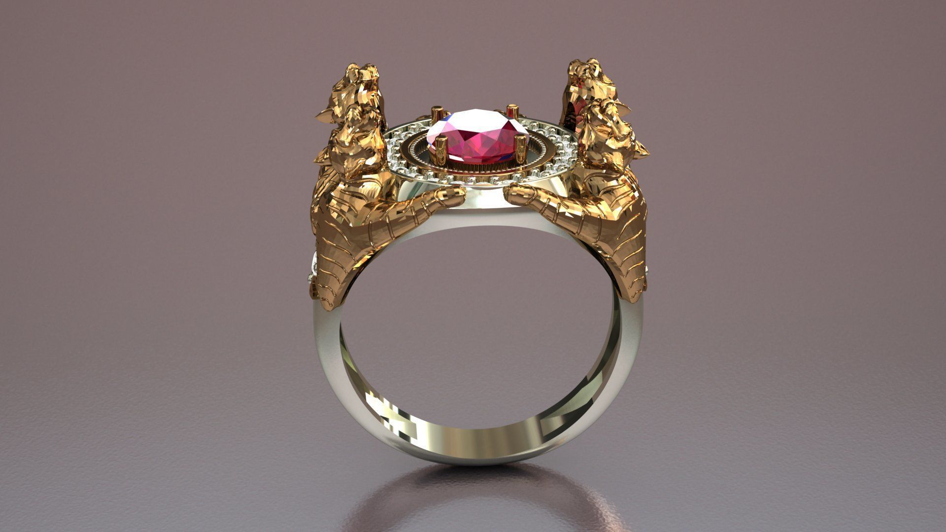 Tiger Four Ruby Ring 3D print model_5