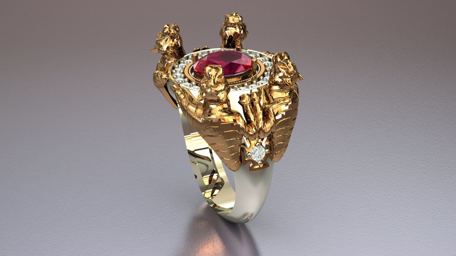 Tiger Four Ruby Ring 3D print model_2