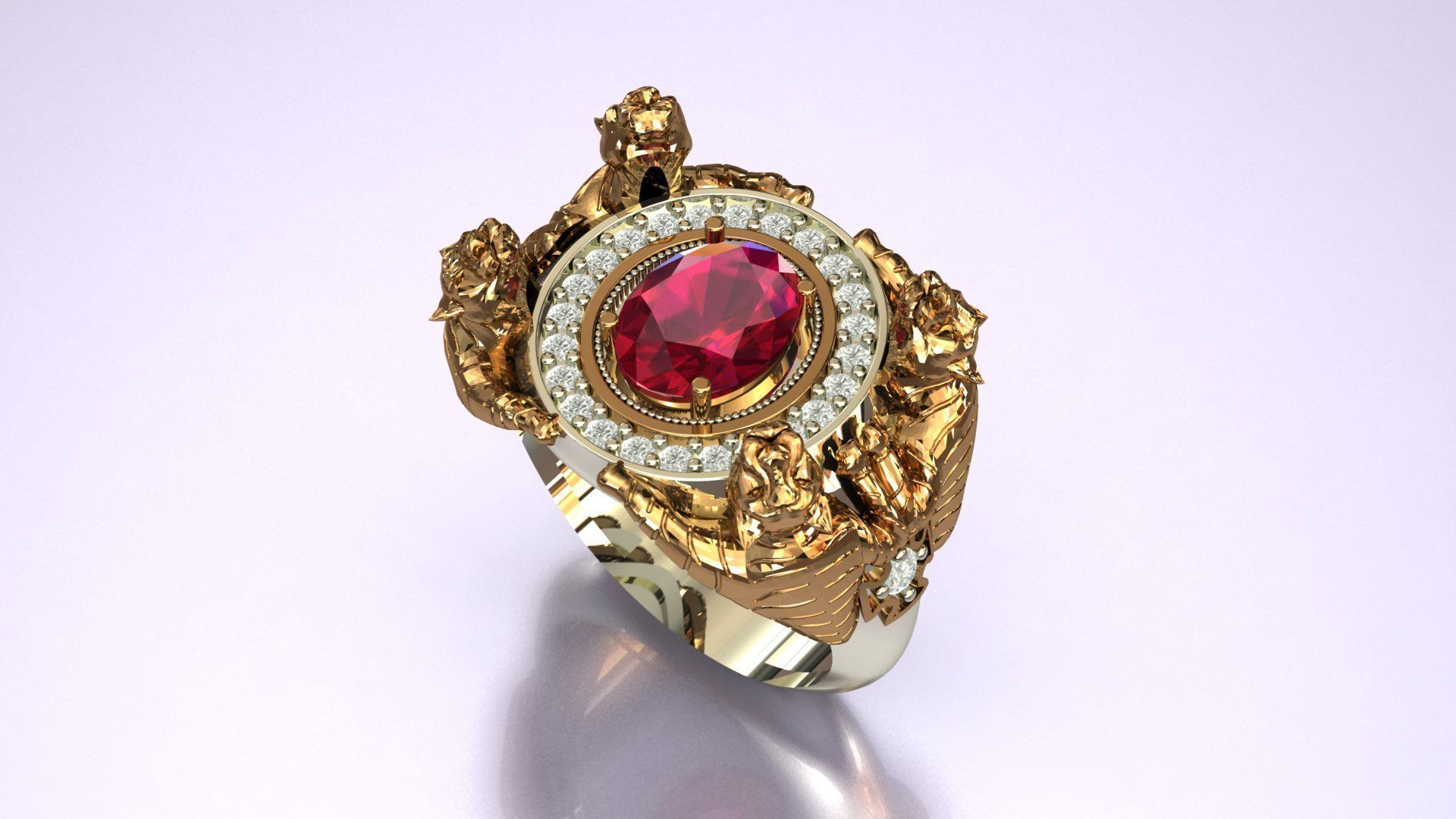 Tiger Four Ruby Ring 3D print model_6