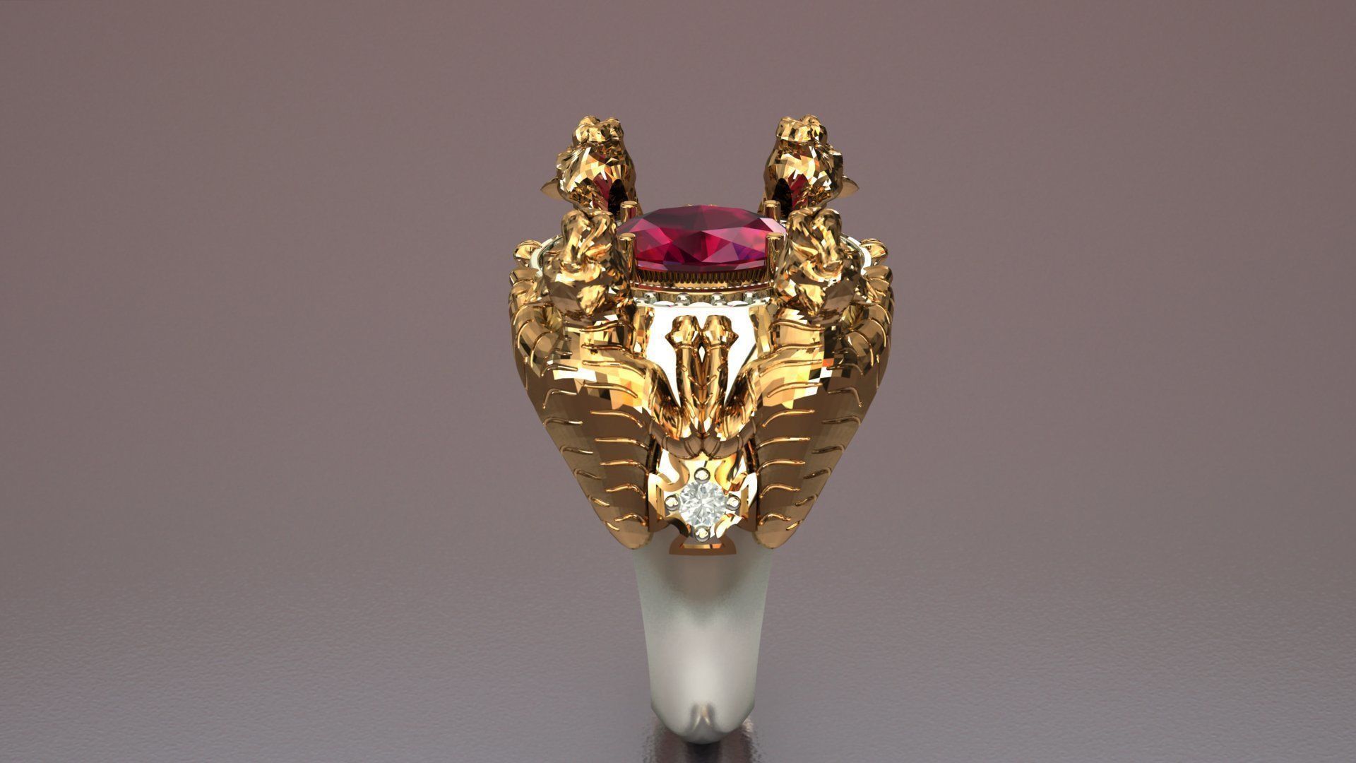 Tiger Four Ruby Ring 3D print model_4