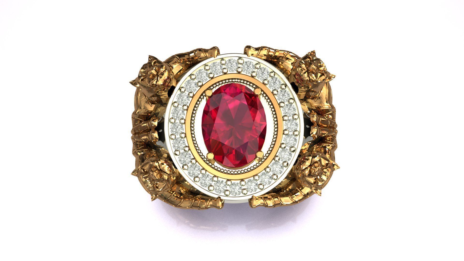 Tiger Four Ruby Ring 3D print model_1
