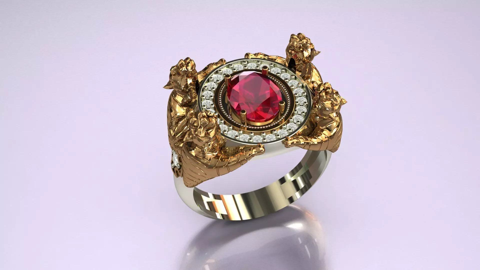 Tiger Four Ruby Ring 3D print model_0