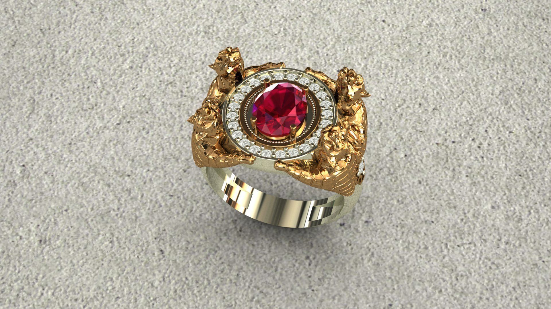 Tiger Four Ruby Ring 3D print model_8