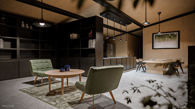 Wooden Villa scene 3D model 2