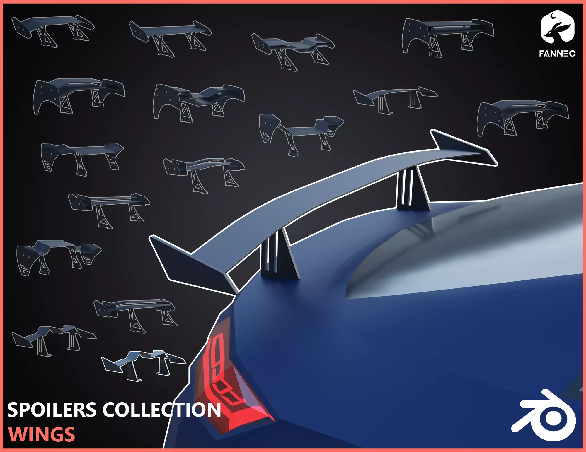 WINGS - Spoilers Collection - Blender and FBX Low-poly 3D model_0