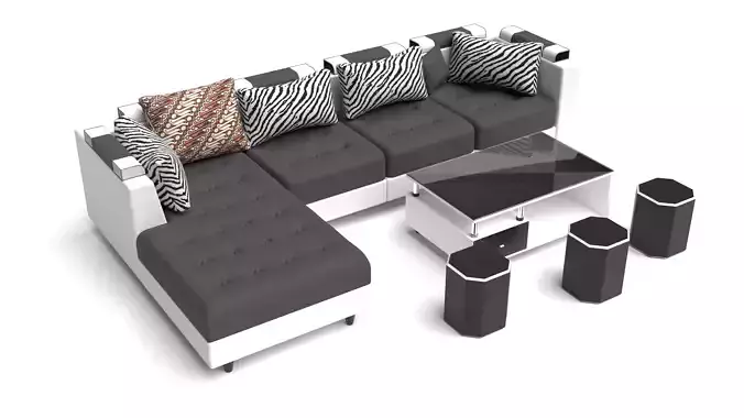 Interior living Room L shape sofa 3D model