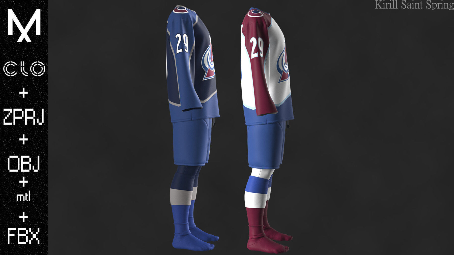 Colorado Avalanche Marvelous designer Clo3d OBJ mtl FBX ZPRJ 3D model_5