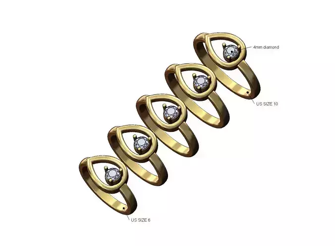 Open pear diamond solitaire ring US sizes 6to10