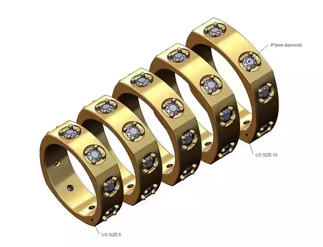 Double diamond rounded face square ring US sizes 6to10