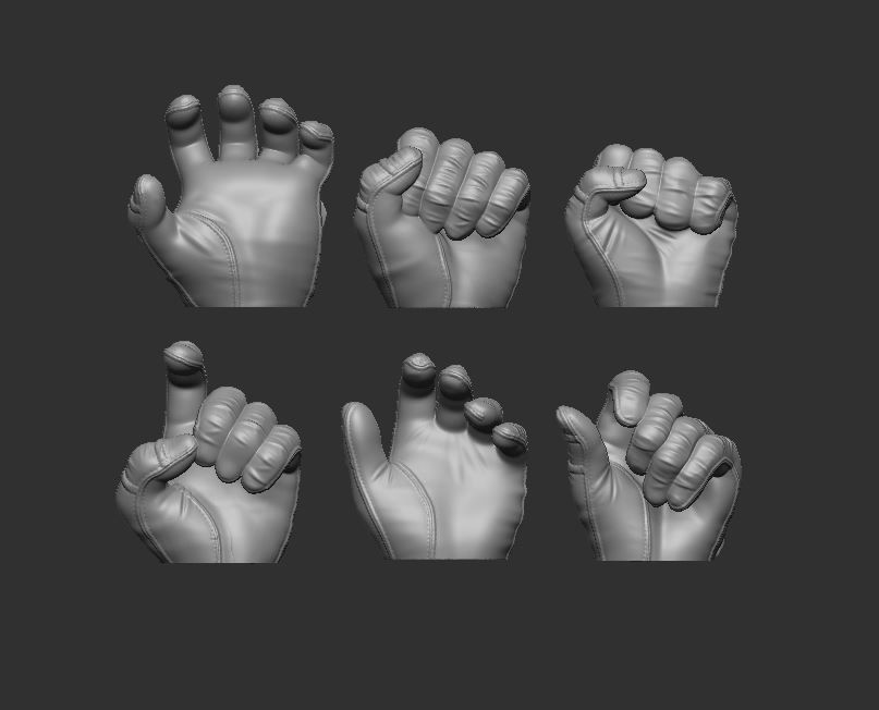 Gloved Hands Ver 3 Set of 6 - Hands for Action Figures 3D print model_1