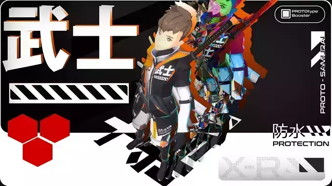 CyberSpace Punk Urban Samurai Anime Boy