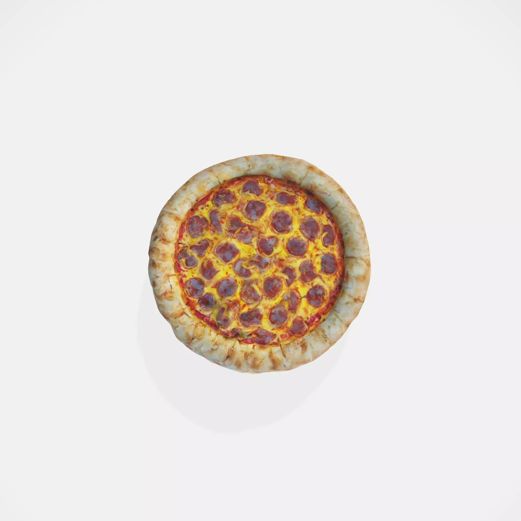 A pepperoni pizza with a golden crust 3D model_0