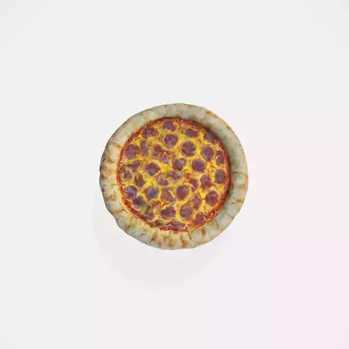 A pepperoni pizza with a golden crust