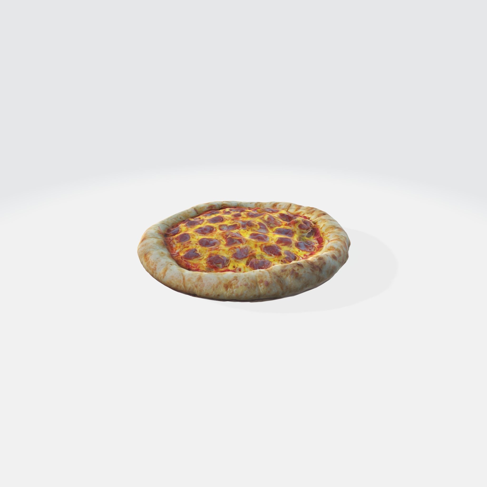 A pepperoni pizza with a golden crust 3D model_1