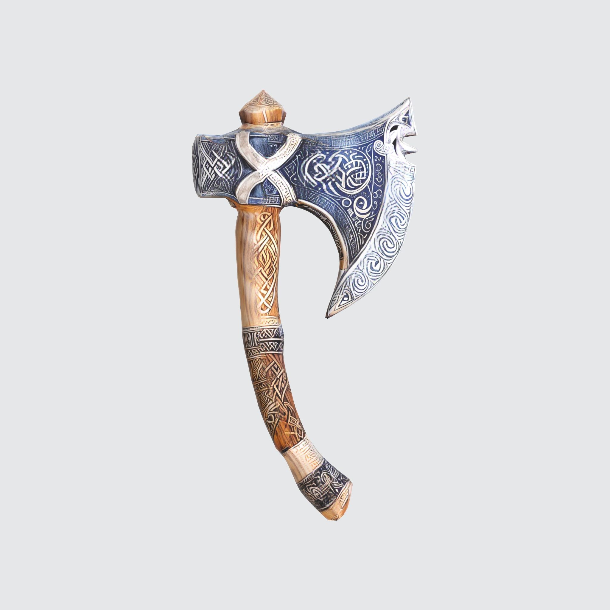 A viking axe with nordic markings on the hilt 3D model_2