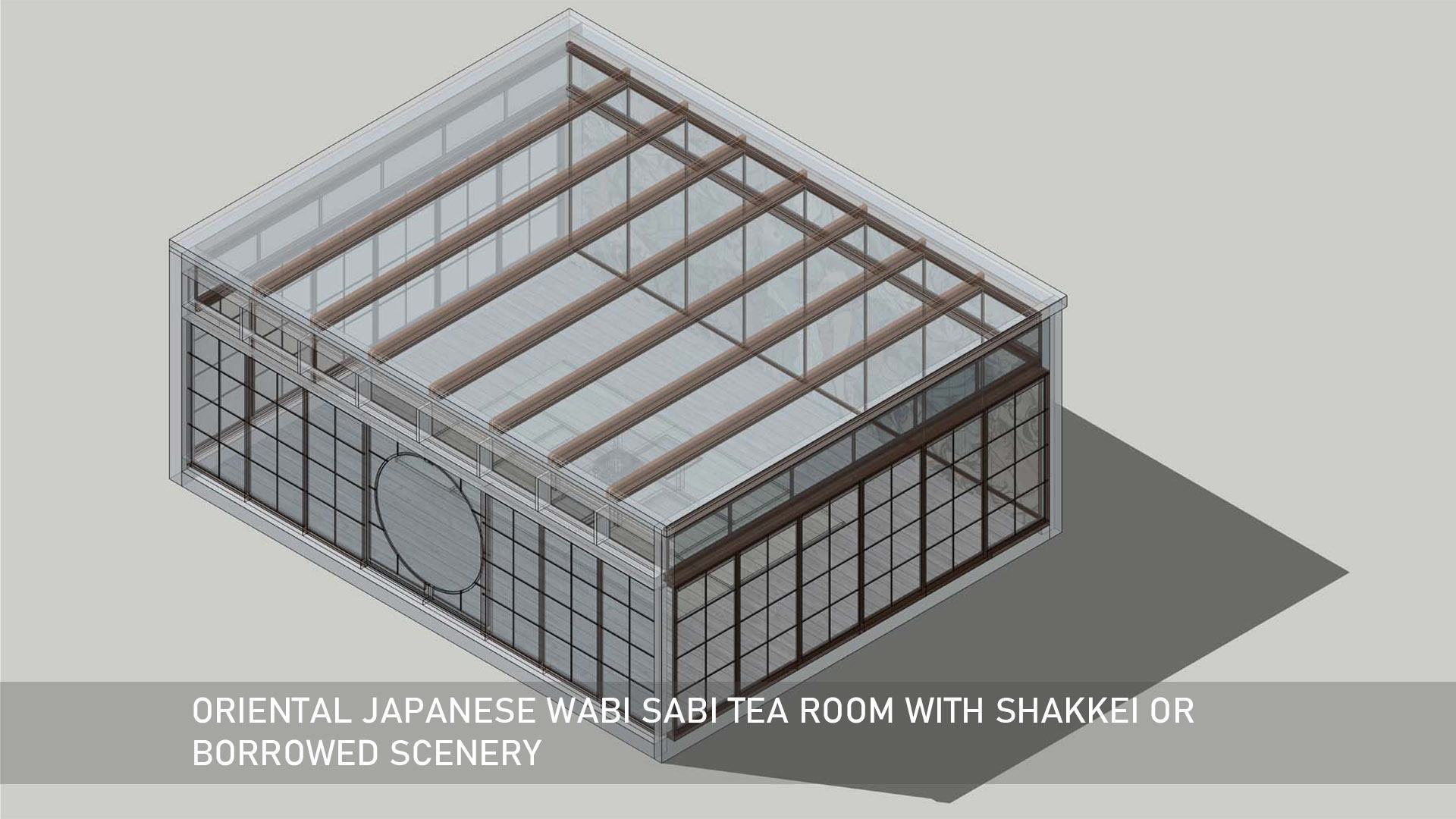 Oriental Japanese wabi sabi tea room with shakkei 3D model_5