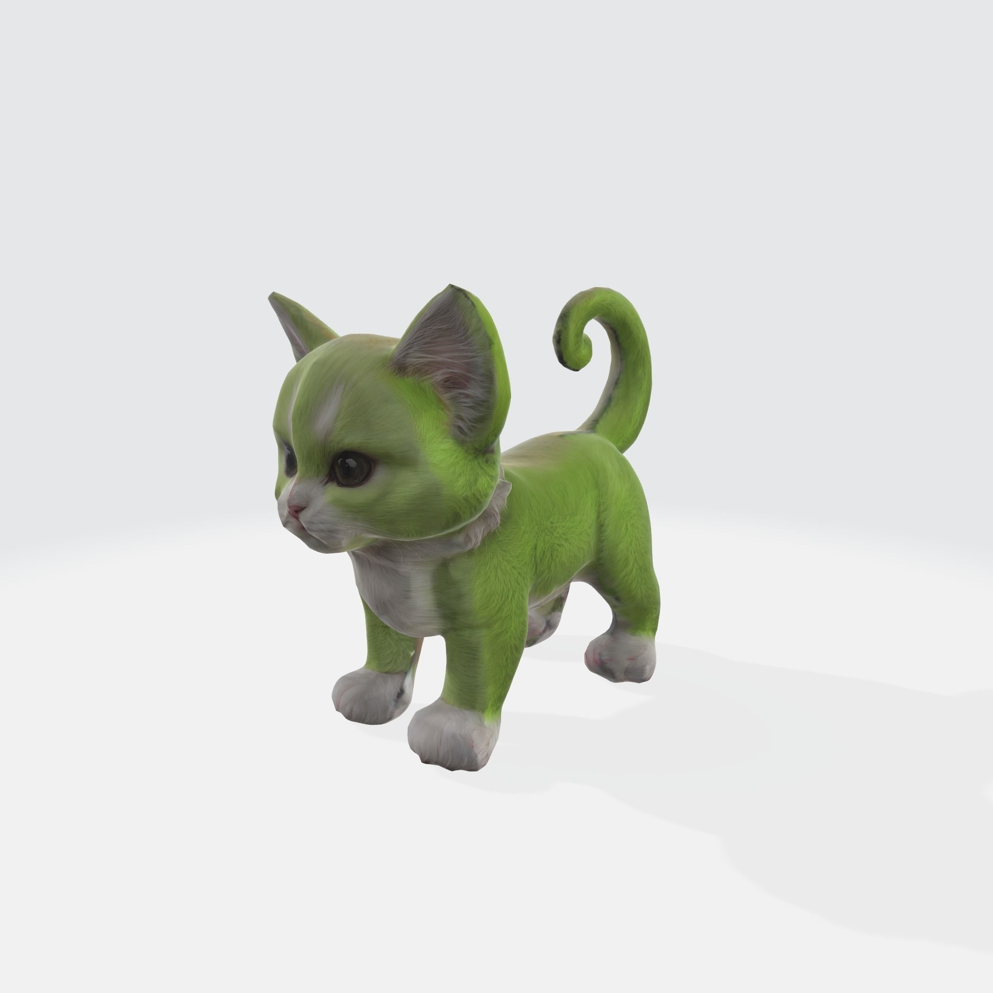 A green kitten with large eyes 3D model_1