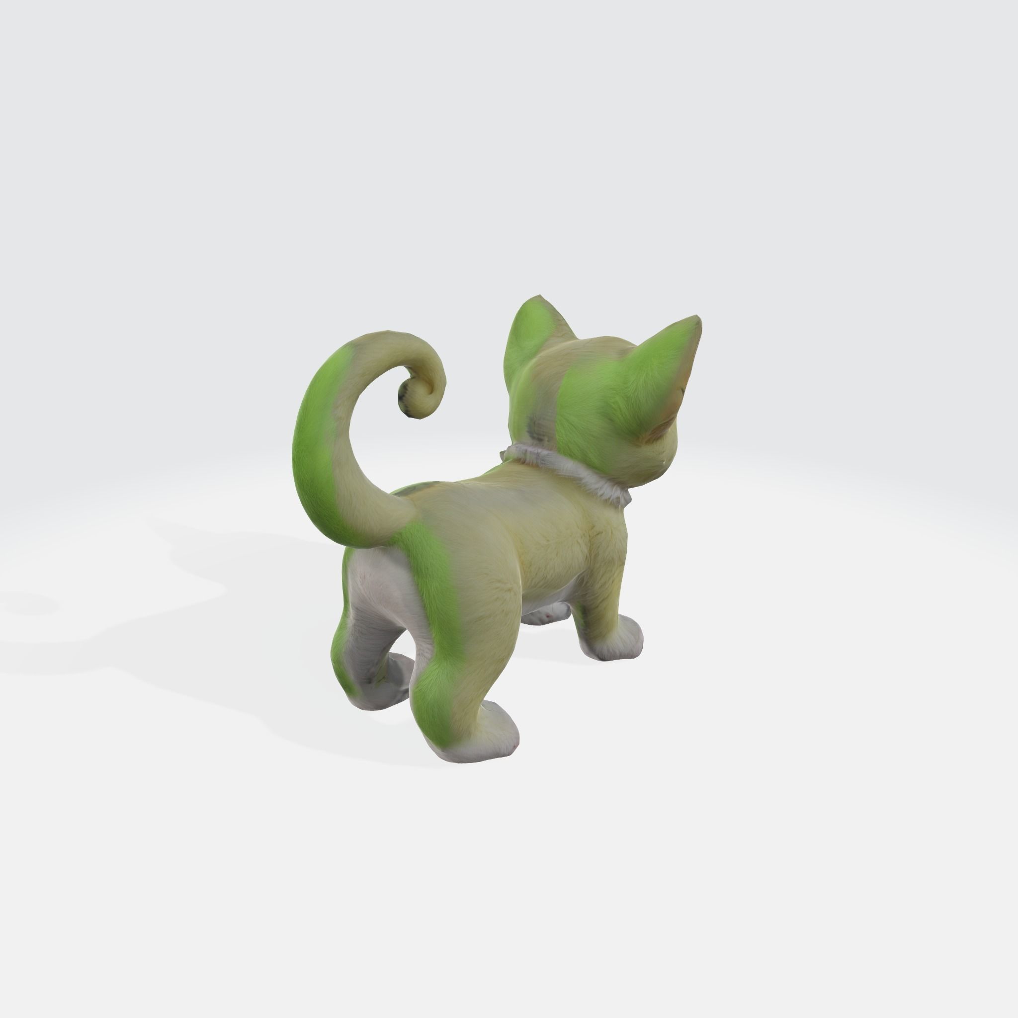 A green kitten with large eyes 3D model_3