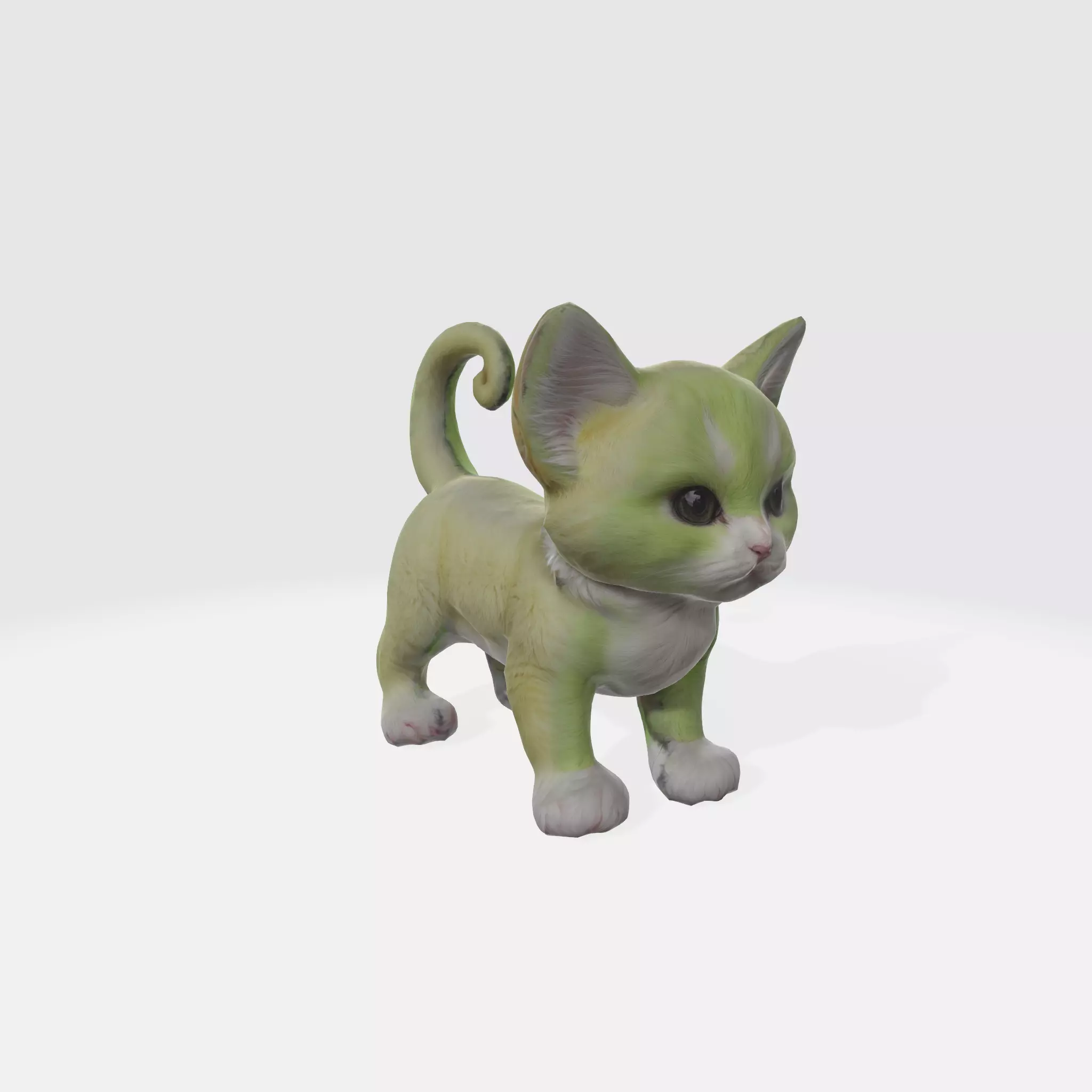 A green kitten with large eyes 3D model_0