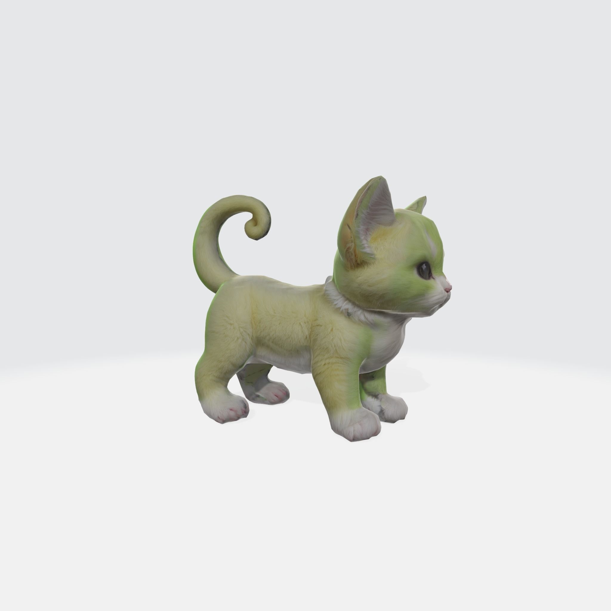A green kitten with large eyes 3D model_2